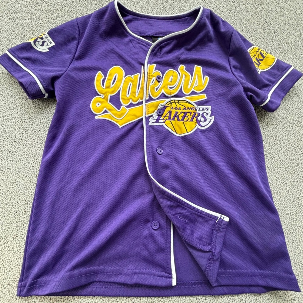 NBA Los Angeles Lakers Jersey Youth 8 Purple Mesh Button Up Sporty